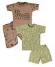 Tiny Hugs Cotton Knit Pack of 2 Half Sleeves Dinosaurs & Snooze Text Printed Coordinating Tees & Shorts Set - Green & Brown