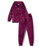 Babyhug Velour Woven Full Sleeves Hooded Winter Wear Suit Set with Start Foil Print - Wine