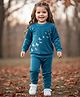Babyhug Velour Woven Full Sleeves Butterfly Foil Printed Winter Wear Suit - Teal Blue