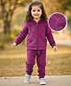 Babyhug Velour Woven Full Sleeves Shimmered Hooded Sweatshirt & Jogger Set with Kangaroo Pocket - Wine