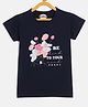 Fort Divine Cotton Lycra Knit Half Sleeves Floral & Typography Printed Tee - Navy Blue