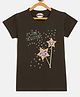 Fort Divine Cotton Lycra Knit Half Sleeves Its Time To Glitter Text Printed Tee - Olive Green