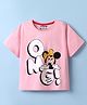 Kookie Kids Disney Single Jersey Knit Half Drop Shoulder Sleeves T-Shirt with Minnie Mouse Graphics - Pink