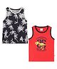 JusCubs Cotton Jersey Knit Pack Of 2 Sleeveless Palm Tree & Dinosaur Printed Tee - Multi Colour