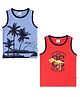 JusCubs Cotton Jersey Knit Pack Of 2 Sleeveless Palm Tree & Dinosaur Printed Tee - Multi Colour