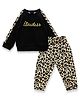 JusCubs Cotton Knit Full Raglan Sleeves Cheetah Printed Sweatshirt & Joggers Set - Black