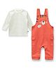 JusCubs Cotton Knit Tiger Printed Dungaree With Full Sleeves Striped Tee - Orange