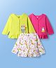 Doodle Poodle 100% Cotton Single Jersey Knit Full Sleeves Jhablas With Animal Print Pack Of 3 - Yellow Pink & White