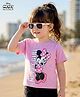 Kookie Kids Disney Single Jersey Knit Half Drop Shoulder Sleeves T-Shirt with Minnie Mouse Graphics - Lavender