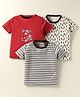 Kidi Wav Cotton Pack Of 3 Half Sleeves Striped & Teddy Bear Printed Tees - Multi Colour