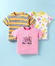 Kidi Wav Cotton Pack Of 3 Half Sleeves Striped & Butterfly Printed Tees - Multi Colour