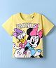 Kookie Kids Disney Single Jersey Knit Half Drop Shoulder Sleeves T-Shirt with Minnie Mouse & Friends Graphics - Yellow