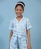 CRIMSOUNE CLUB Cotton Woven Half Sleeves Checked & Palm Trees Printed Shirt Style Top - Blue