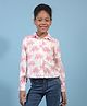CRIMSOUNE CLUB Viscose Woven Full Sleeves Palm Trees Printed Shirt Style Top - Peach