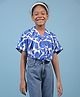 CRIMSOUNE CLUB Viscose Woven Half Sleeves Abstract Printed Shirt Style Top - Blue
