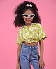 CRIMSOUNE CLUB Viscose Woven Half Sleeves Abstract Printed Shirt Style Top - Olive Green