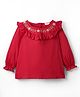 Babyhug Woven Full Sleeves Top with Floral Embroidery with Frill Detailing - Red