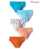 Honeyhap Premium 100% Cotton Elastane Knit with Bio Finish Briefs with Stripes Solid & Gaming Print Pack of 5 - Bright White Russet Orange & Scuba Blue