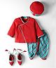 Exclusive from Jaipur Cotton Woven Full Sleeves Embroidered Kurta Dhoti Set with Cap & Booties - Red
