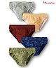 Honeyhap Premium 100% Cotton Elastane Knit with Bio Finish Briefs with Stripes Solid & Dino Print Pack of 5 - Khaki Maroon & Blue