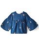Babyhug Denim Woven Full Bell Sleeves Top with Floral Embroidery - Blue
