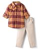 Babyhug Cotton Woven Full Sleeves Checks Shirt & Trouser Set - Rust & Grey