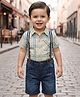 Babyhug Cotton Woven Half Sleeves Checkered Shirt & Shorts Set with Suspender - Blue