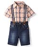 Babyhug Cotton Woven Half Sleeves Checkered Shirt & Denim Shorts Set with Suspender - Blue