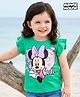 Kookie Kids Disney Single Jersey Knit Frill Sleeves T-Shirt With Minnie Mouse Print - Green