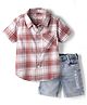 Babyhug Cotton Woven Half Sleeves Checks Shirt & Denim Shorts Set - Rust Orange & Blue