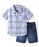 Babyhug Cotton Woven Half Sleeves Checks Shirt & Denim Shorts Set - Blue