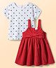 Babyhug Cotton Woven Frock & Half Sleeves Inner Tee With Polka Dot Print & Bow Applique - Red & White
