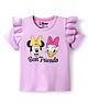 Kookie Kids Disney Single Jersey Knit Half Sleeves T-Shirt with Minnie Mouse Graphics & Frill Detailing - Lavender