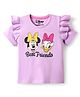 Kookie Kids Disney Single Jersey Knit Half Sleeves T-Shirt with Minnie Mouse Graphics & Frill Detailing - Lavender