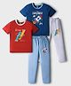 OHMS Single Jersey Knit Half Sleeves T-Shirt & Lounge Pants Set with Space Theme Print Pack of 2 - Navy Blue Red & Light Blue