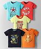 OHMS Single Jersey Knit Half Sleeves T-Shirts With Out Of the World & Non Stop Fun Text Print Pack Of 5 - Red Yellow & Light Blue