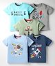 OHMS Single Jersey Knit Half Sleeves T-Shirts with Smile & Go Surf Text Print Pack of 5 - Aqua Blue Grey & Navy Blue
