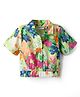 CrayonFlakes Cotton Woven Half Sleeves Floral Printed Shirt Style Crop Top - Green