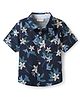 CrayonFlakes Cotton Woven Half Sleeves Floral Printed Shirt - Navy Blue