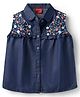 Babyhug Woven Sleeveless Floral Embroidered Denim Top - Navy Blue
