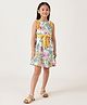 One Friday Cotton Woven Sleeveless Floral Printed & Bow Applique Detailed Tiered Dress - Multi Colour