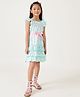 One Friday Woven Frill Sleeves Floral Printed & Bow Applique Detailed Dress - Mint