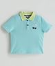 One Friday Cotton Knit Half Sleeves Googles Embroidered Polo Tee - Aqua Blue