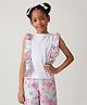 One Friday Cotton Knit Sleeveless Stones Embellished Frill Detailed & Floral Printed Top - White