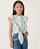 One Friday 100% Cotton Woven Sleeveless Flamingos Printed Frill Detailed Top - Multi Colour