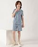 One Friday Cotton Woven Half Sleeves Abstract Printed Shirt With Coordinating Shorts - Blue