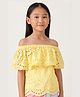 One Friday Cotton Woven Off Shoulder Sleeves Scfilli Embroidered Top - Yellow