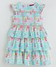 One Friday Cotton Woven Frill Sleeves Flamingos Printed Lace Detailed Layered Dress - Multi Colour