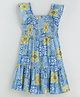 One Friday Cotton Woven Frill Sleeves Floral Printed Smock Detailed Tiered Dress - Multi Colour