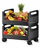 JD FRESH 2 Tier Rolling Metal Utility Cart with Lockable Wheels for kitchen - Black